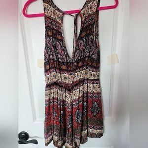 Boho style paisley and floral, back key hole style romper